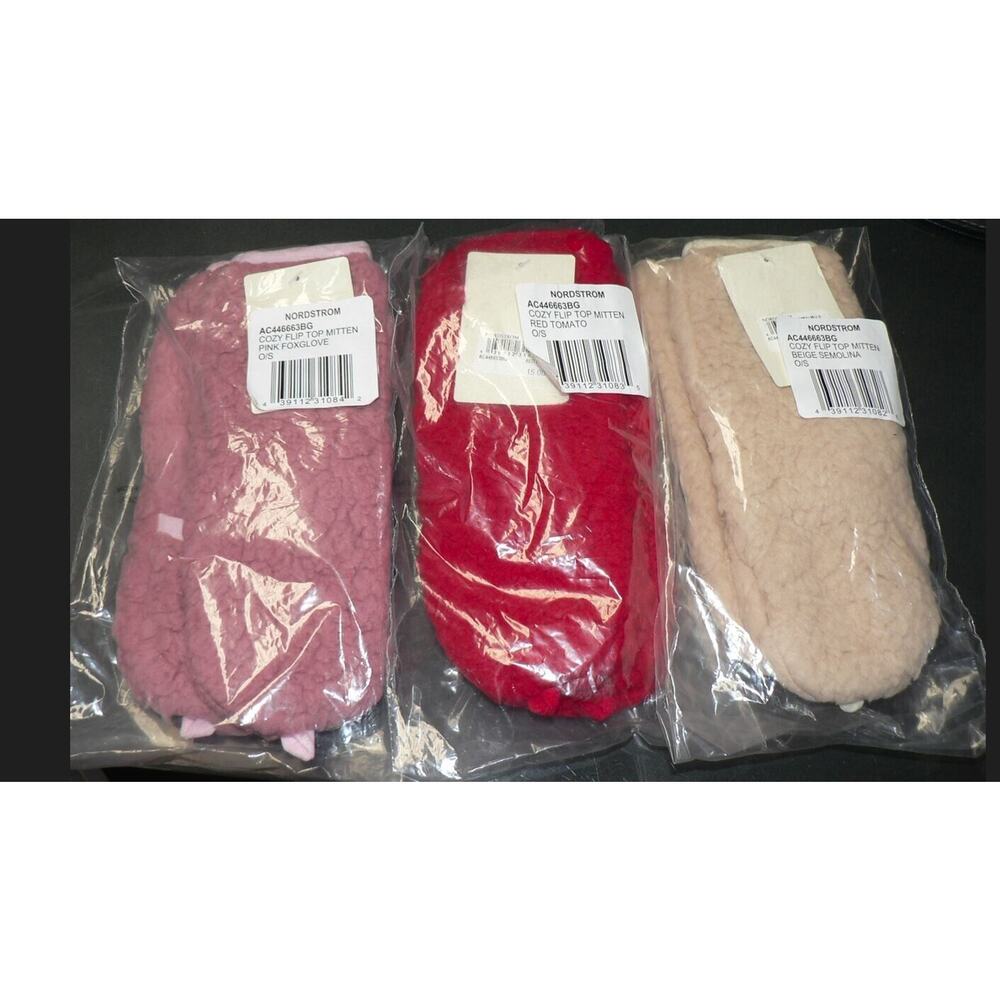 Tucker + Tate Kids Flip Top Mitten Set of 3 Pink/Red/Beige‎ One Size MSRP $45